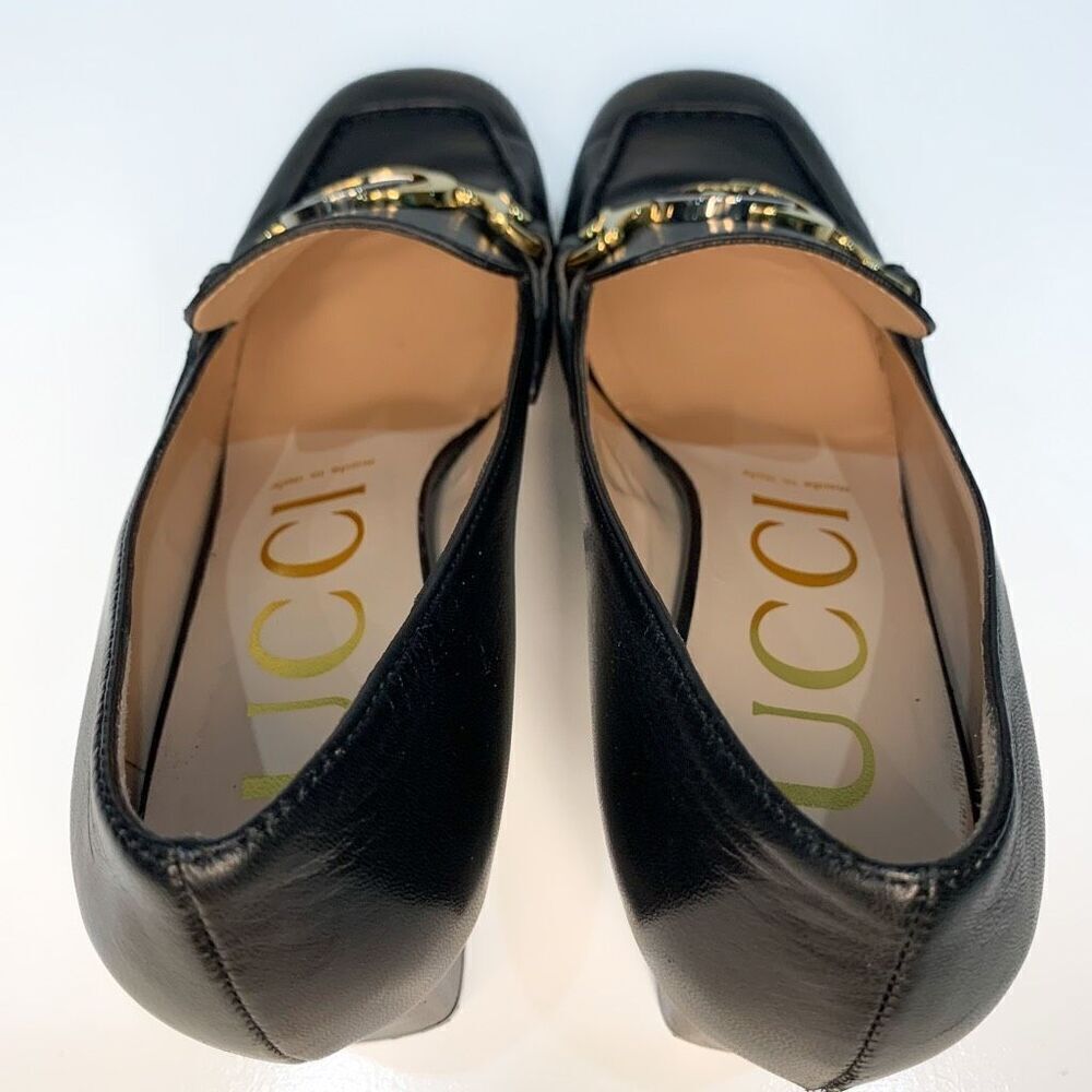 Gucci Zumi Interlocking GG Loafer Pumps EU 37 US 7 Black Leather Logo Mid Heels - Picture 6 of 10